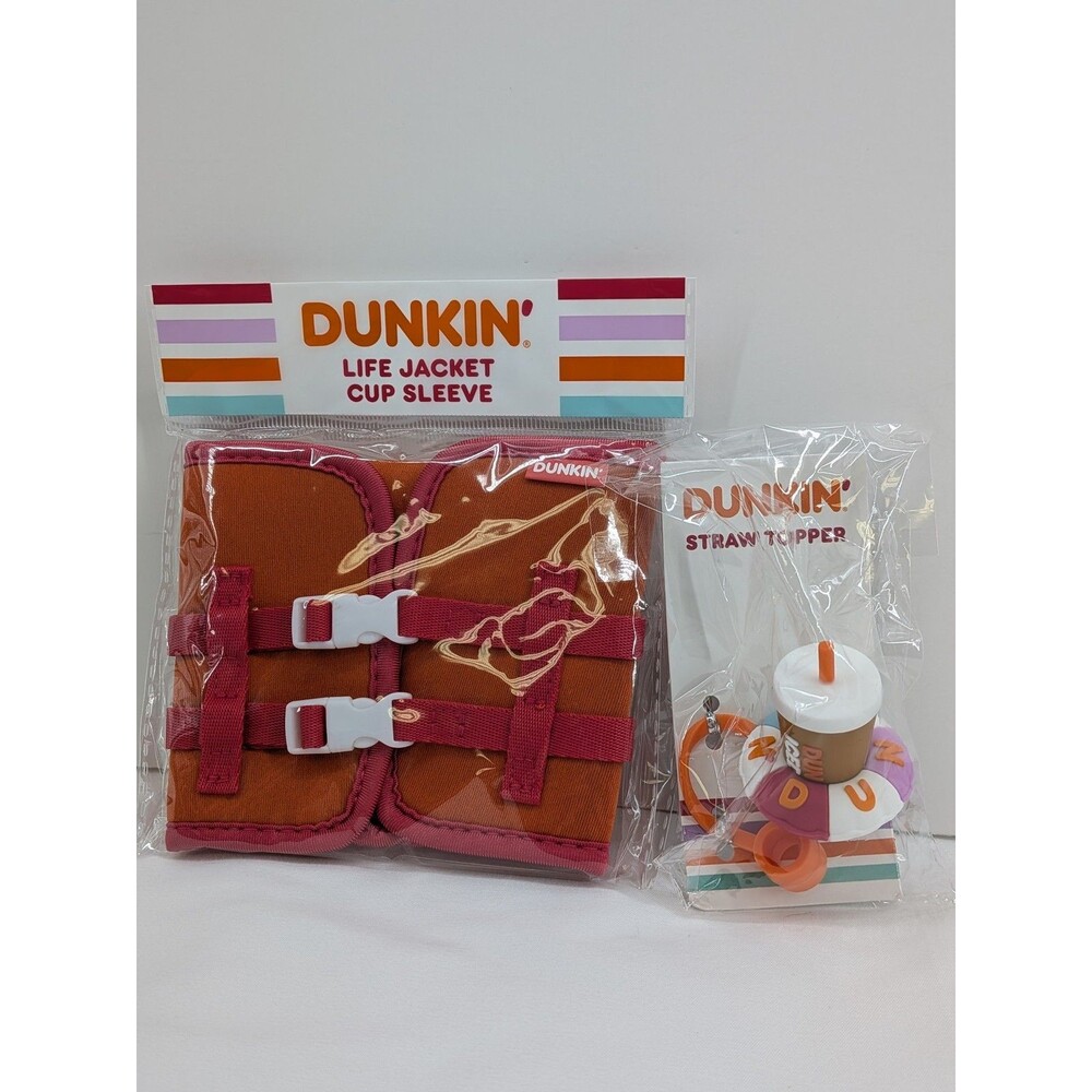Dunkin' Life Jacket Cup Sleeve & Iced Coffee Straw Topper Set New Limited